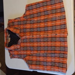 Vtg orange & brown plaid quilt stitch vest with snaps size 1x